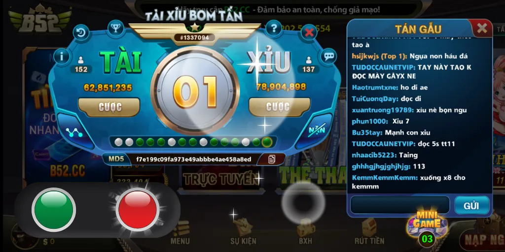 Nếu nút đỏ sáng lên có nghĩa là bạn nên chọn “Xỉu” và ngược lại