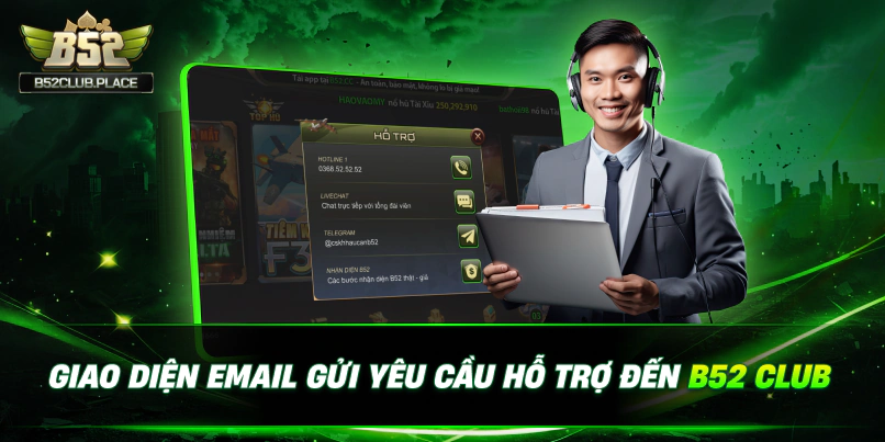 Giao diện email gửi yêu cầu hỗ trợ đến B52 Club